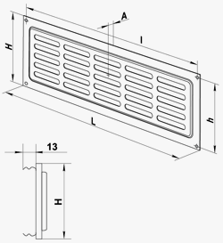 Дверные приточно-вытяжные решетки металлические МВМ 475х80/10-3